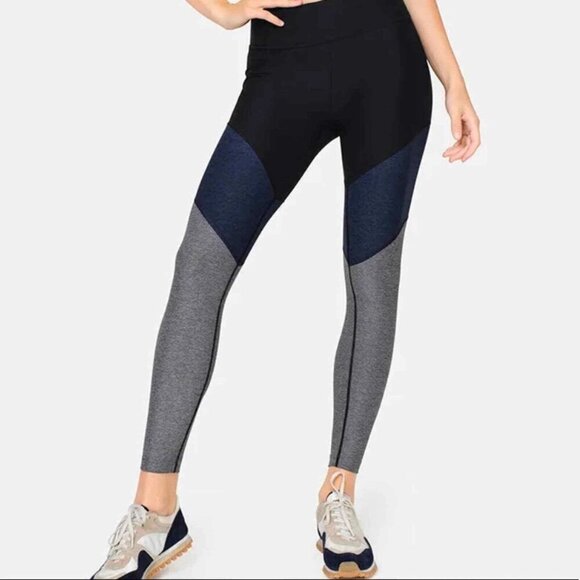 Outdoor Voices Spring 7/8 Color Block Leggings Navy Grey Black Size M - Picture 1 of 11